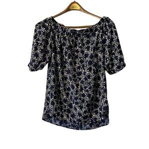 Michael Kors‎ Shirt Blue Floral Print Off the Shoulder Size Small Modern Career